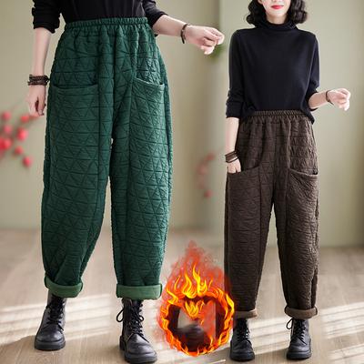 Осенне-зимние женские теплые брюки с высокой талией, толстые утепленные брюки, повседневные свободные шаровары