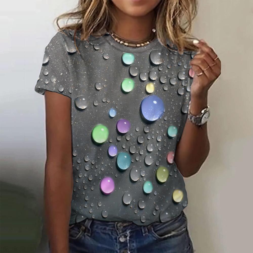 Summer Water Drops 3D Print T-Shirts Women Fashion Casual Short Sleeve T Shirt Y2k Harajuku Oversized Tees Tops Woman Clothing