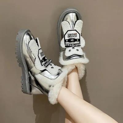 Женские зимние ботильоны на подкладке из искусственного меха. Теплые короткие ботинки на флисовой подкладке. Повседневные нескользящие зимние ботинки из искусственной кожи. Высокие туфли для женщин.