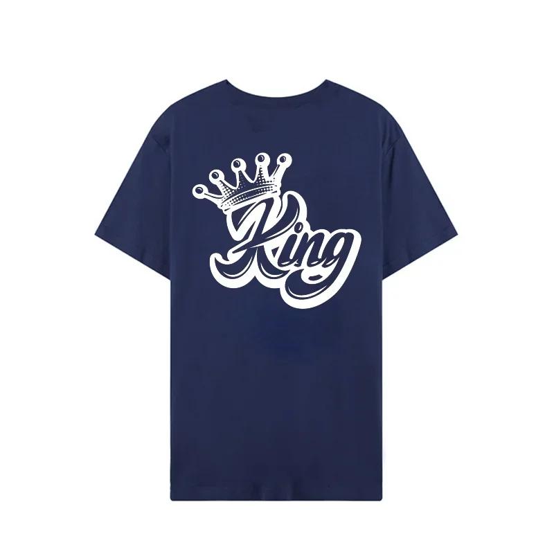 King Queen Crown Print Lover Couples Tee Shirt Harajuku Women T-shirt Crown Couple Matching Tshirt Clothes Summer Women Man Tops
