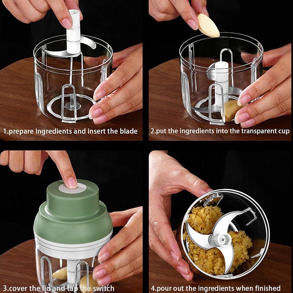 Mini Food Chopper ,250ML Portable Garlic Chopper with USB Charging Function, Mini Food Slicer for Onion Vegetables Chili Ginger Meat Nuts Fruit