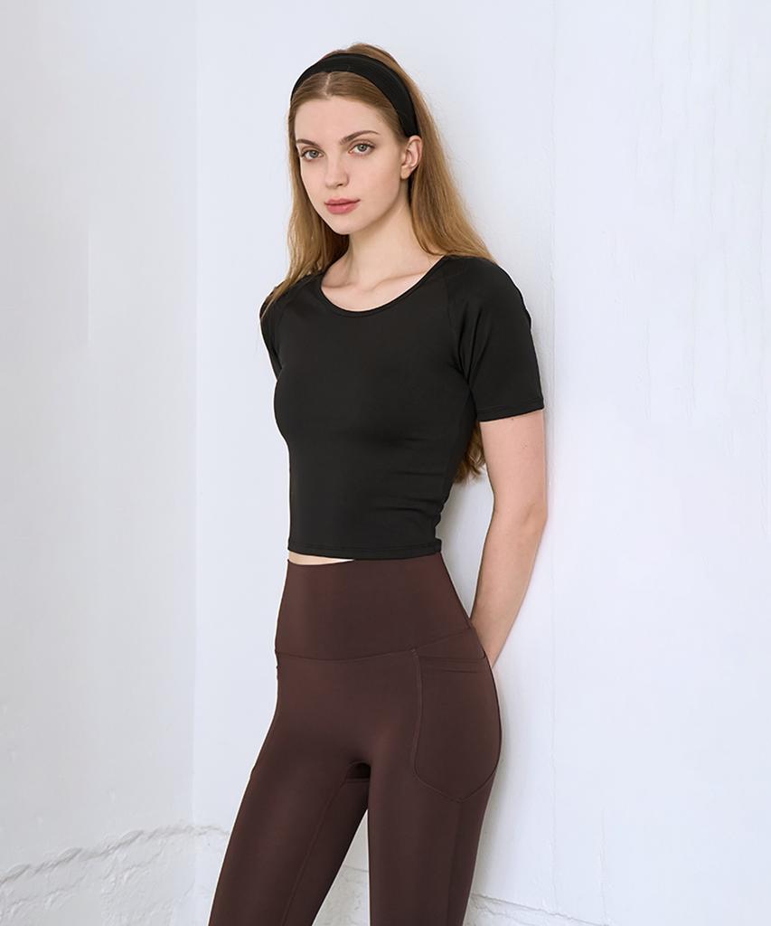 NOKJOK Slender Crop Short Sleeve Tee Running Yoga Wear Pilates Wear (Type A)