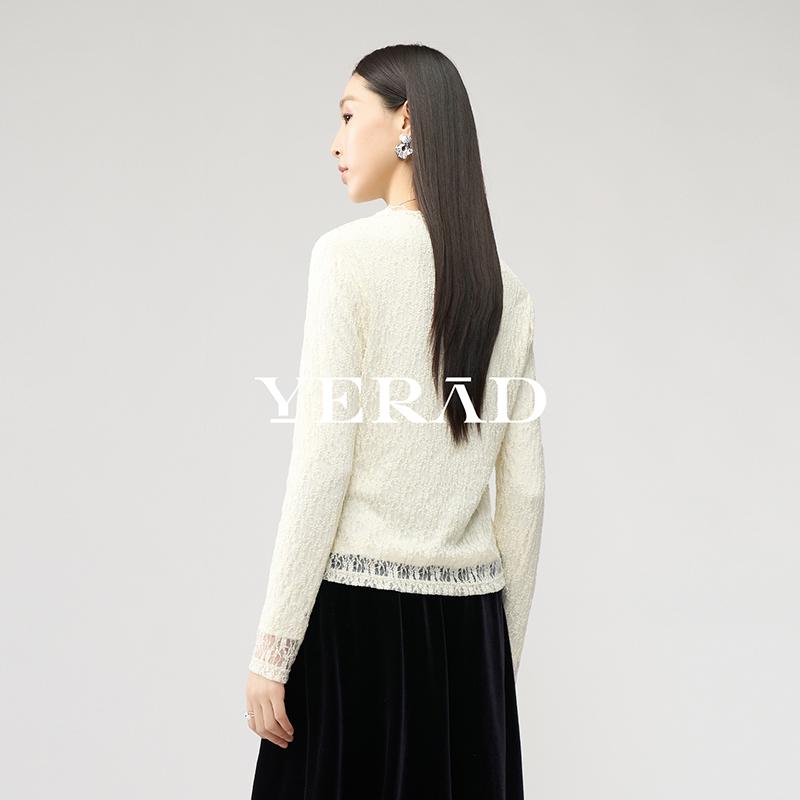 Elegant semi high neck lace lace and velvet base shirt for women's knitted shirt base shirt