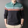 Осенняя новая мужская модная простая цветная рубашка поло с лацканами, мужская полосатая хлопковая футболка с длинными рукавами