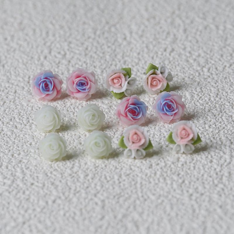 6Pair Simple Cute Colorful Flower Earrings Set For Women Girls Creative Sweet Flower Stud Earrings Party Trendy Jewelry Gifts