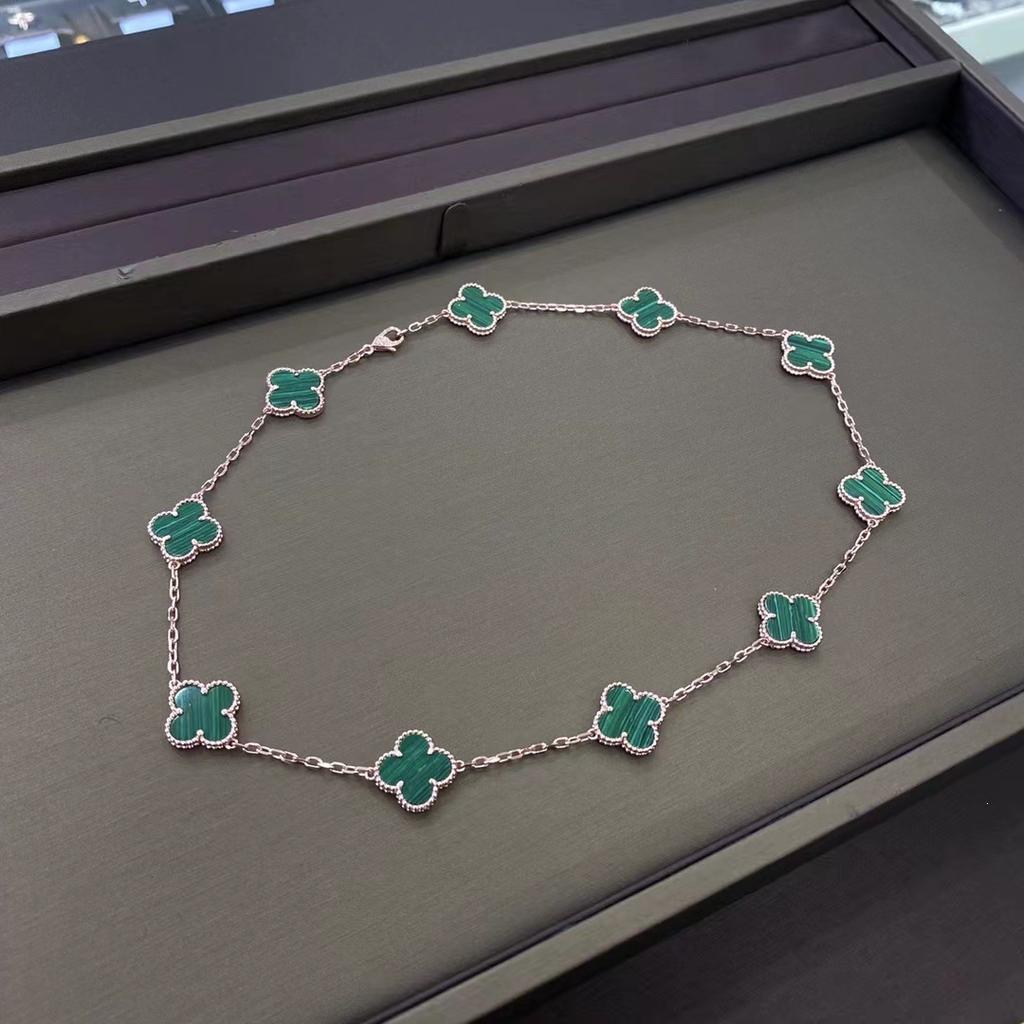 Ten Flower Necklace, Four-leaf Clover White Fritillary Agate Rose Gold 10 Flower Collarbone Chain