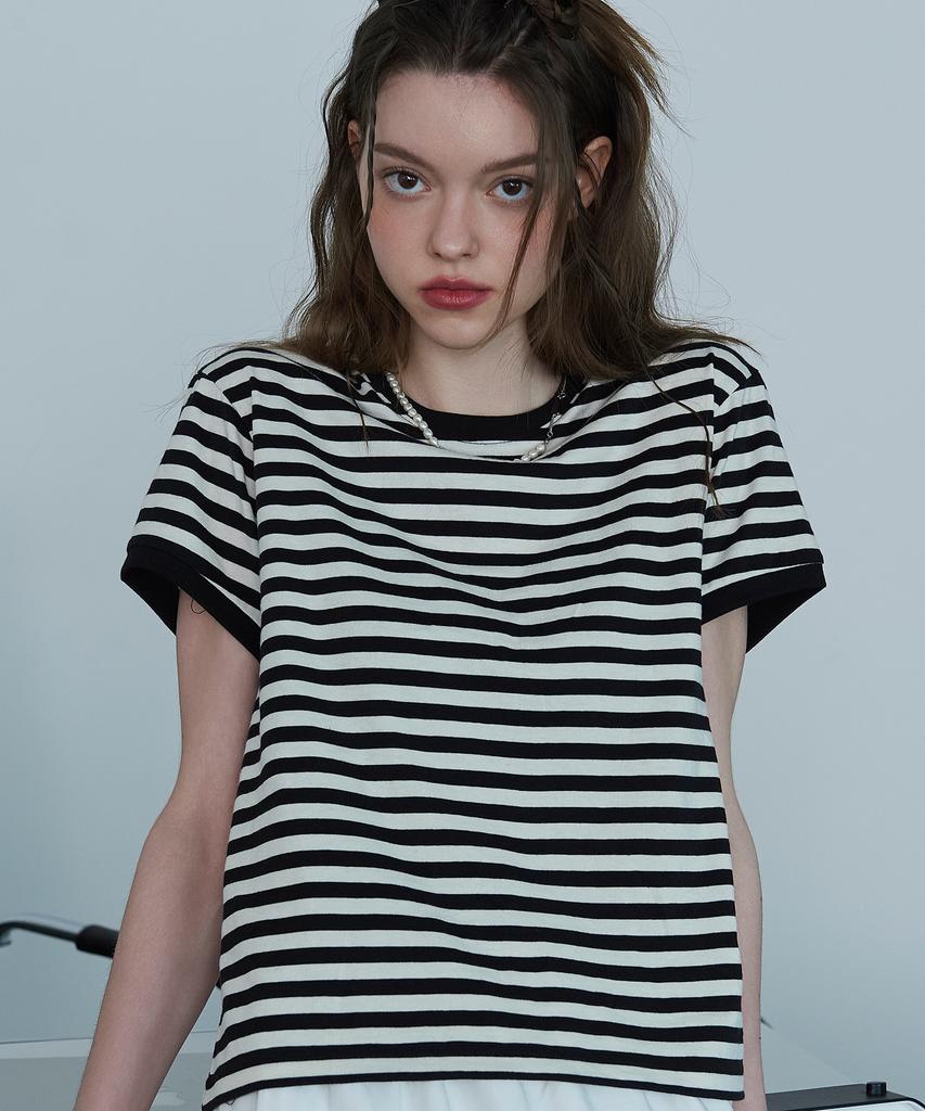 CPGN STUDIO Stripe Crop Ringer Tee Black