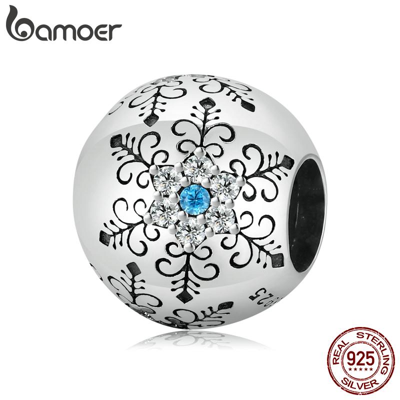 BAMOER, круглые бусины из стерлингового серебра 925 пробы с цирконием и небесной снежинкой для женщин, ювелирные украшения