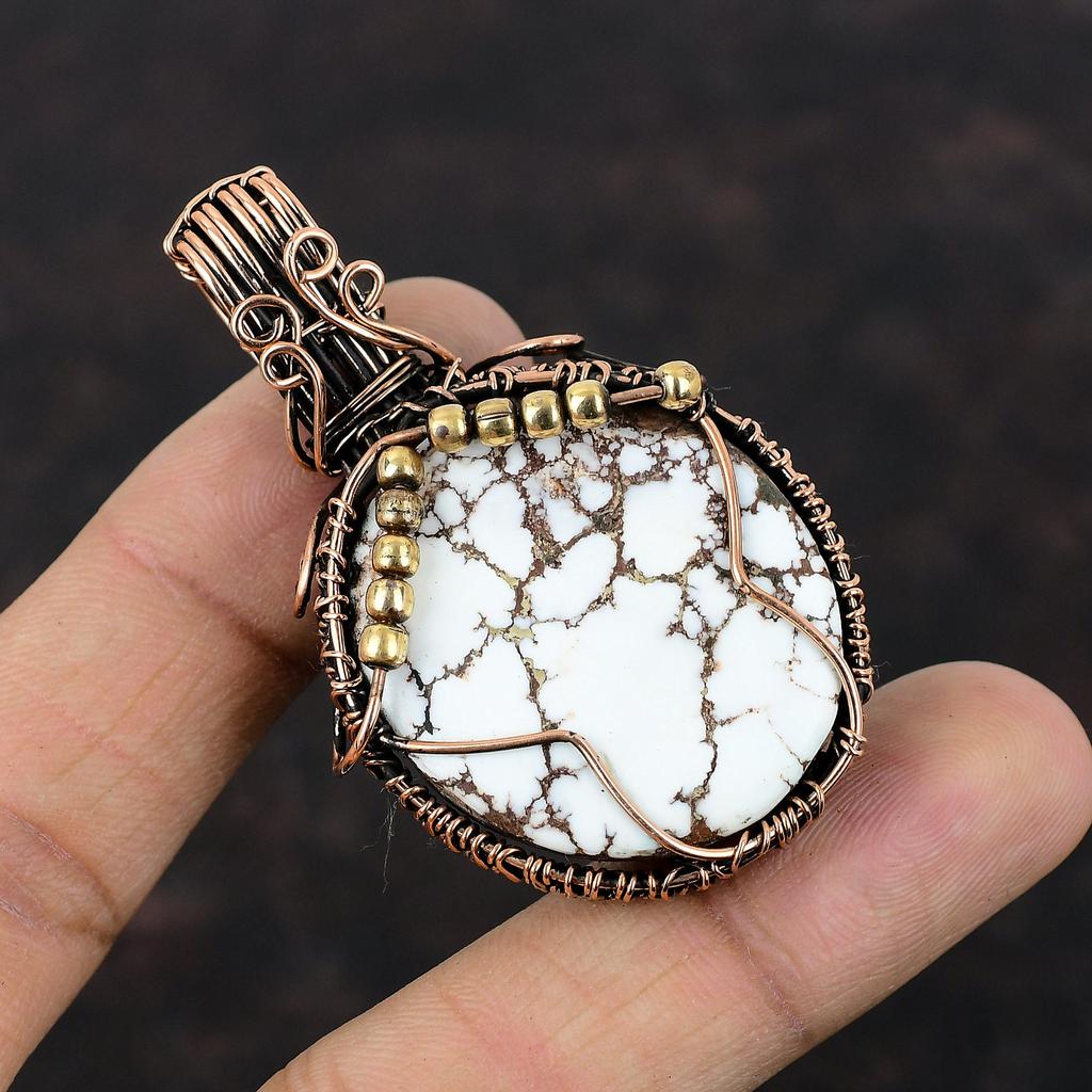 Подвеска Wild Horse Magnesite, подвеска из медной проволоки, подвеска ручной работы, ювелирное изделие из проволоки, подвеска из драгоценных камней, медные ювелирные изделия, свадебный подарок