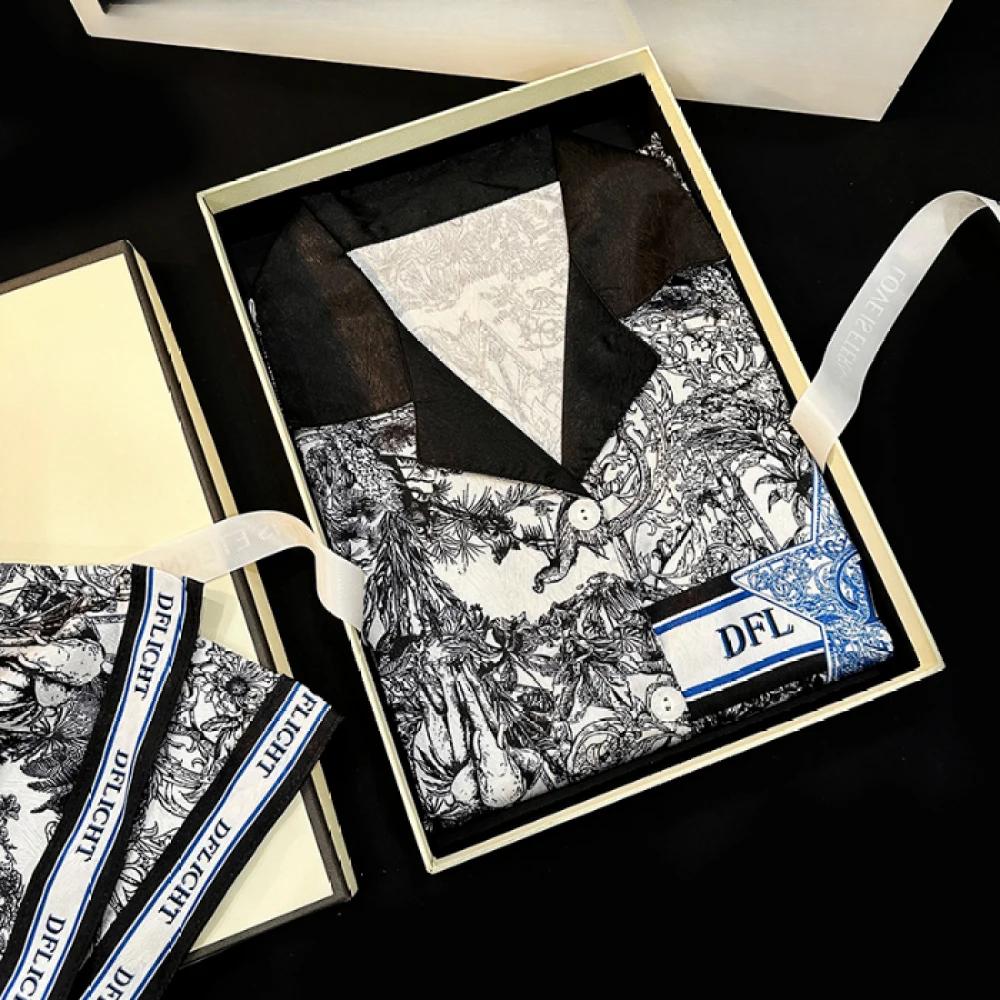 Весна Осень Жаккард Ледяной Шелк Женские Пижамы Комплекты Из Двух Частей Длинные Рукава Штаны Пижамы Классическая Элегантная Женская Домашняя Одежда