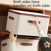 56L Foldable Linen Storage Box with Double Zipper and Leather Handles for Under-Bed Organization