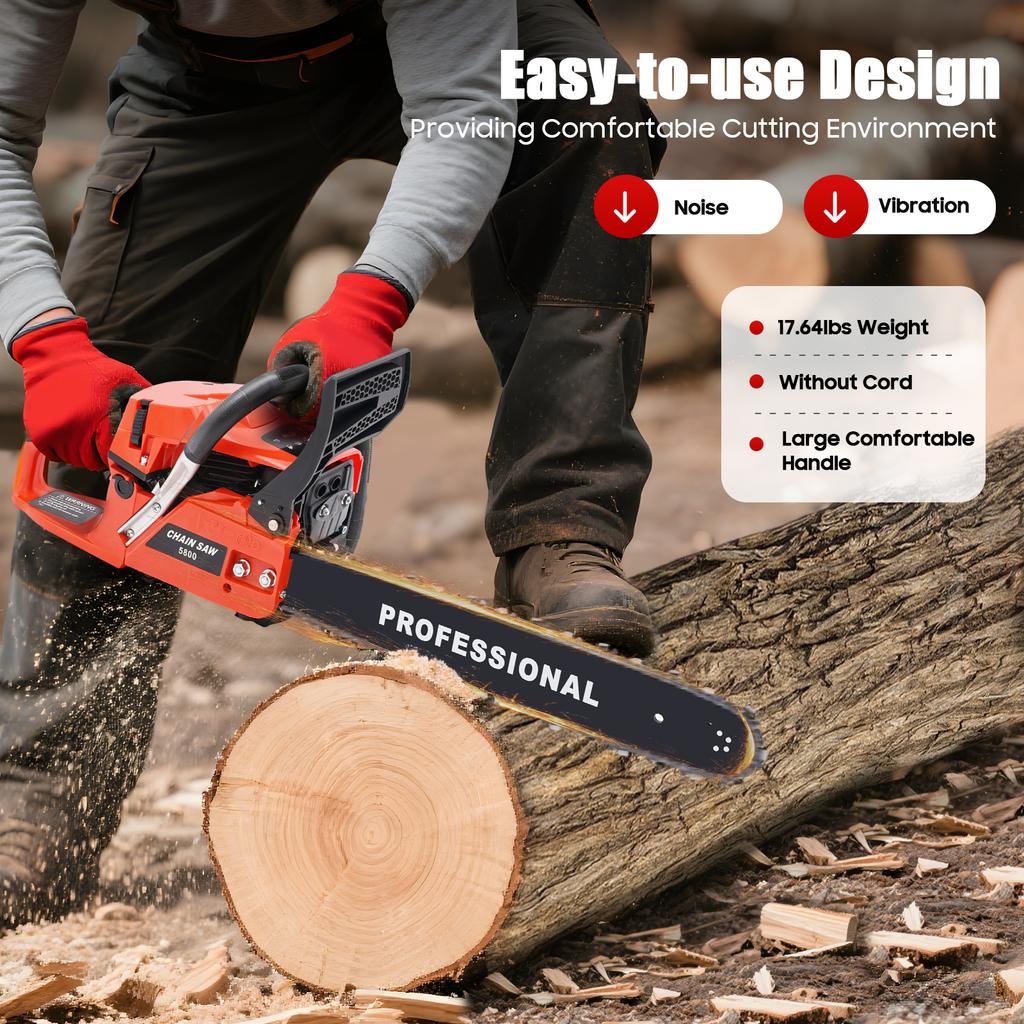 Бензопила 58 куб.см 20 дюймов Профессиональная мощность 2,6 кВт Бензопила для валки деревьев Лесозаготовка Ферма Сад Лесное хозяйство