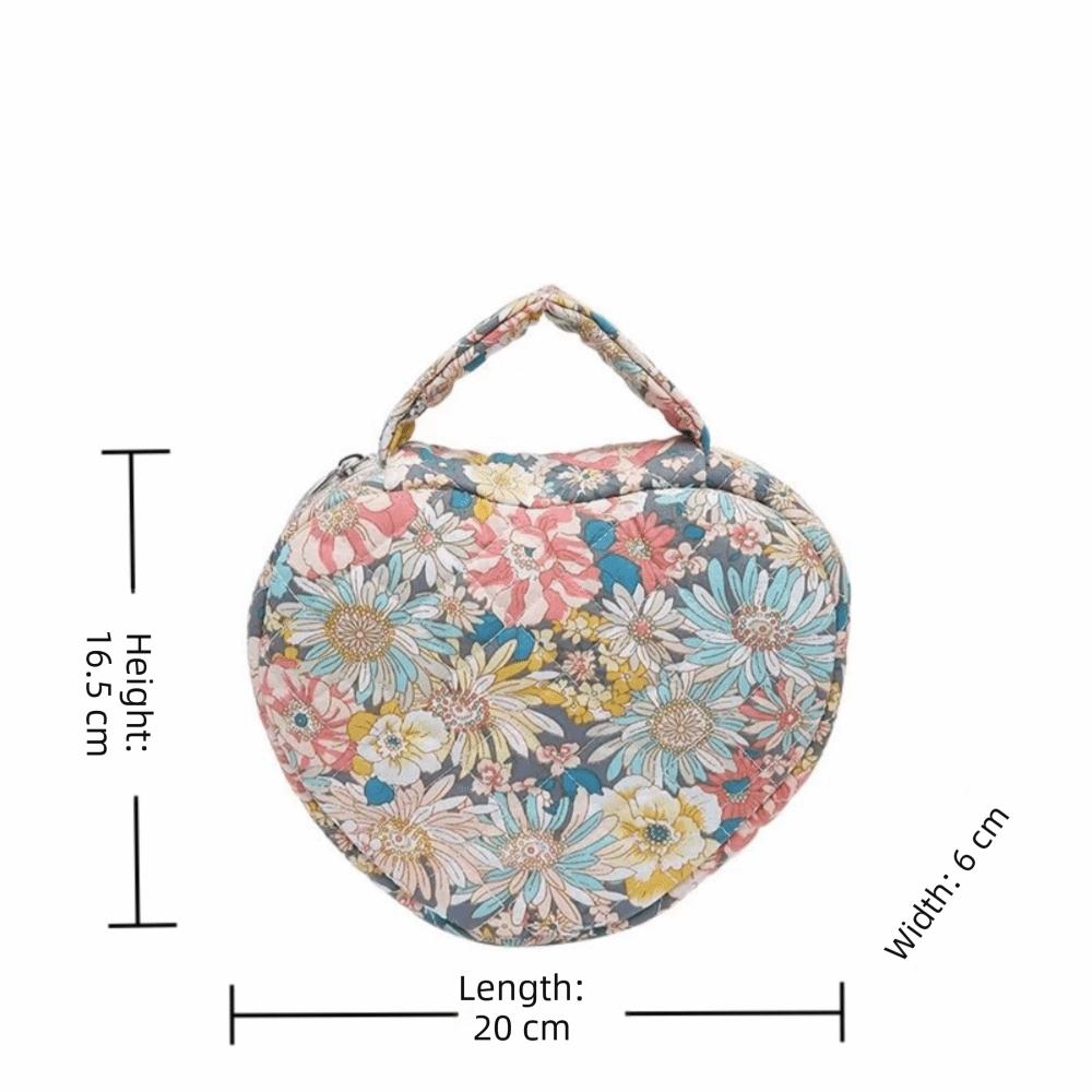 Cute Design Handheld Cosmetic Bag Quilting Cotton Floral Pattern Toiletry Bags Large Capacity Zipper Makeup Bag Handbag Storage