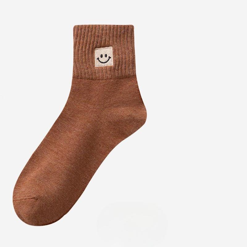 Женские весенне-летние простые вышитые хлопковые носки-трубы с улыбающимся лицом
