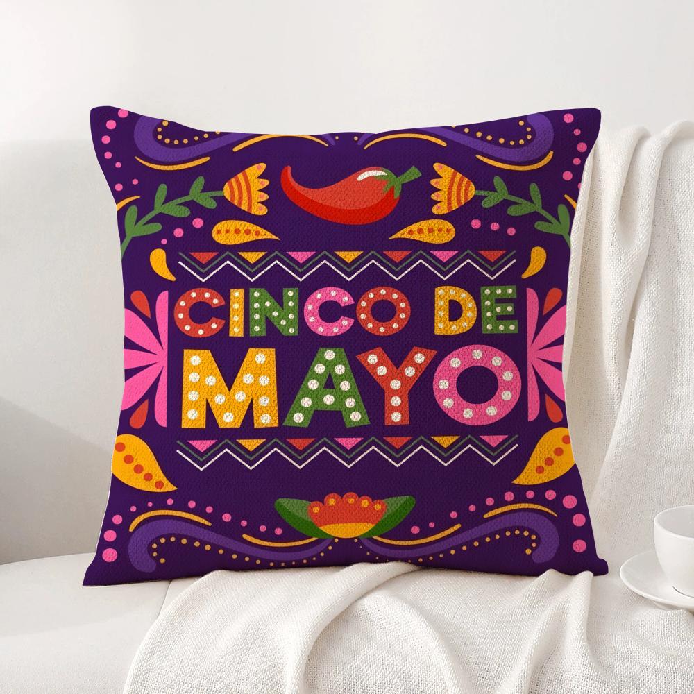 Cinco De Mayo Cushion Cover Natural Linen Organic Fabric Double-Sided Printing Sofa Home Decor Gift Pillow Cover