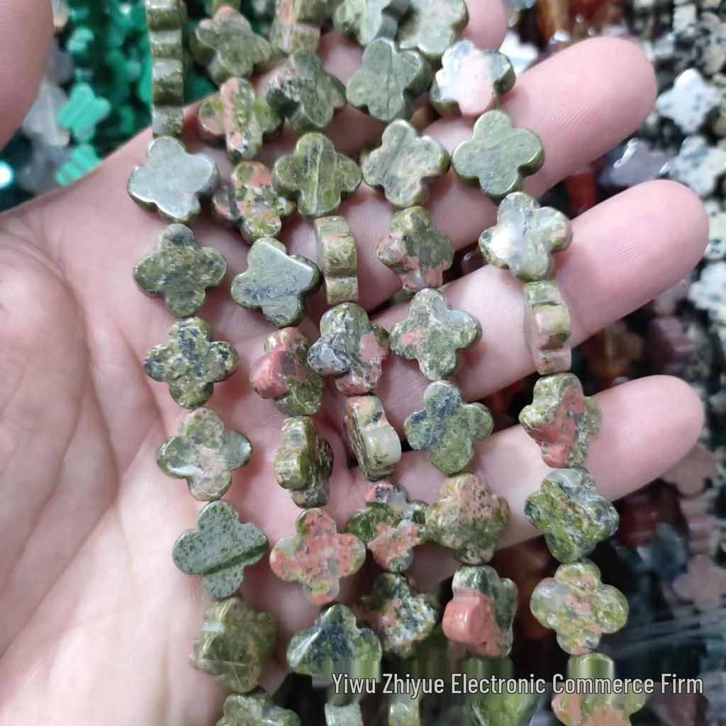 14mm Natural Crystal Agate Four-Leaf Clover Beads for DIY Jewelry