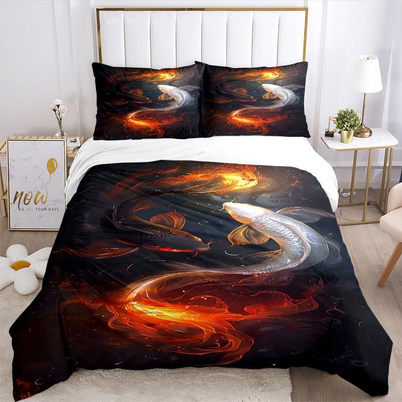 3pcs Koi Fish Yin Yang Bedding Set: Perfect for Bedroom or Guest Room. Soft and Comfortable with No Core Included yy251009258