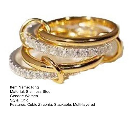 Женское кольцо, многослойное, с гальваническим покрытием, из кубического циркония, многослойное, разные размеры, ювелирные изделия из нержавеющей стали для вечеринки и свидания