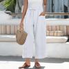 Women's Fashion Loose Leisure Solid Colour Cotton Linen Casual Nine Points Wide Leg Pants