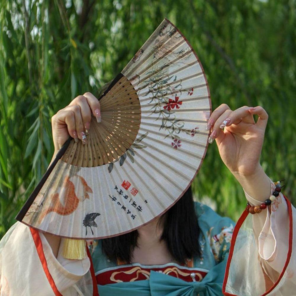 Бамбуковый каркас Рука Ручной веер Традиционное ремесло Веер для танца Ханфу Украшение для дома Орнамент Ремесло