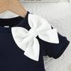 Платье для младенцев и малышей с коротким рукавом и большим бантом, однотонное вязаное платье-трапеция для повседневной носки