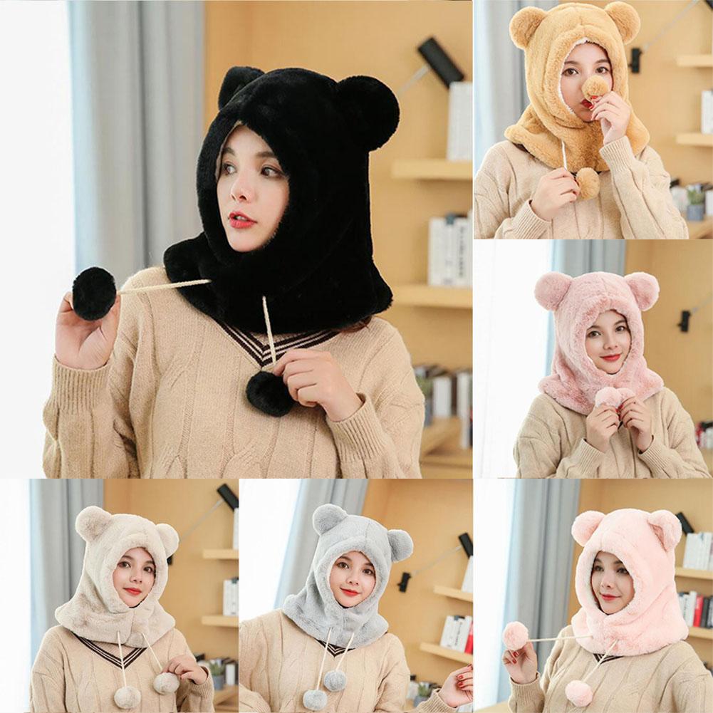 Winter Lady Thicken Plush Hat Ear Protection Cartoon Solid Color Warm Hat