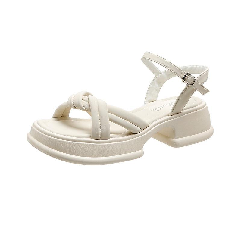 Летние женские французские ретро-сандалии на толстой подошве