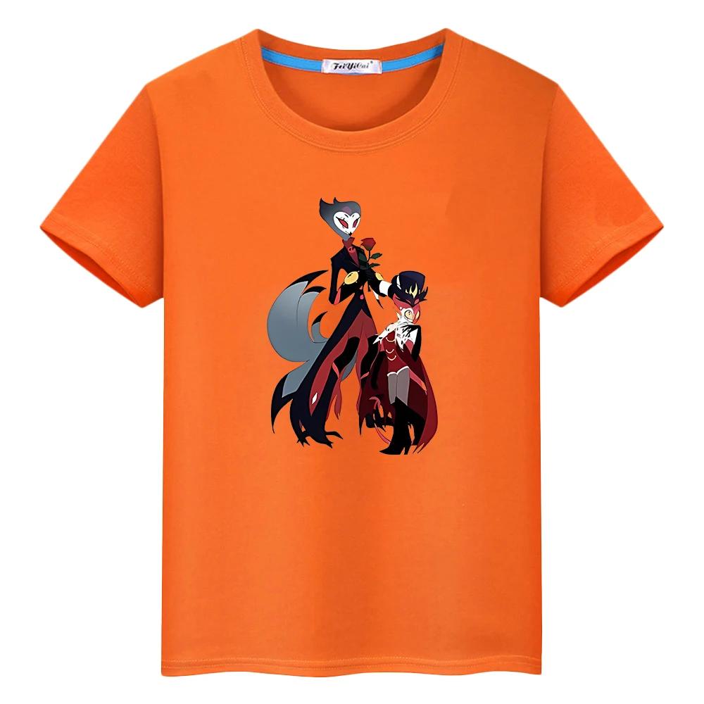 helluva boss Print Kawaii Cute Tees t shirt for kids boy10year 100%Cotton Short pride tshirt anime Tops Christma y2k girl clothe
