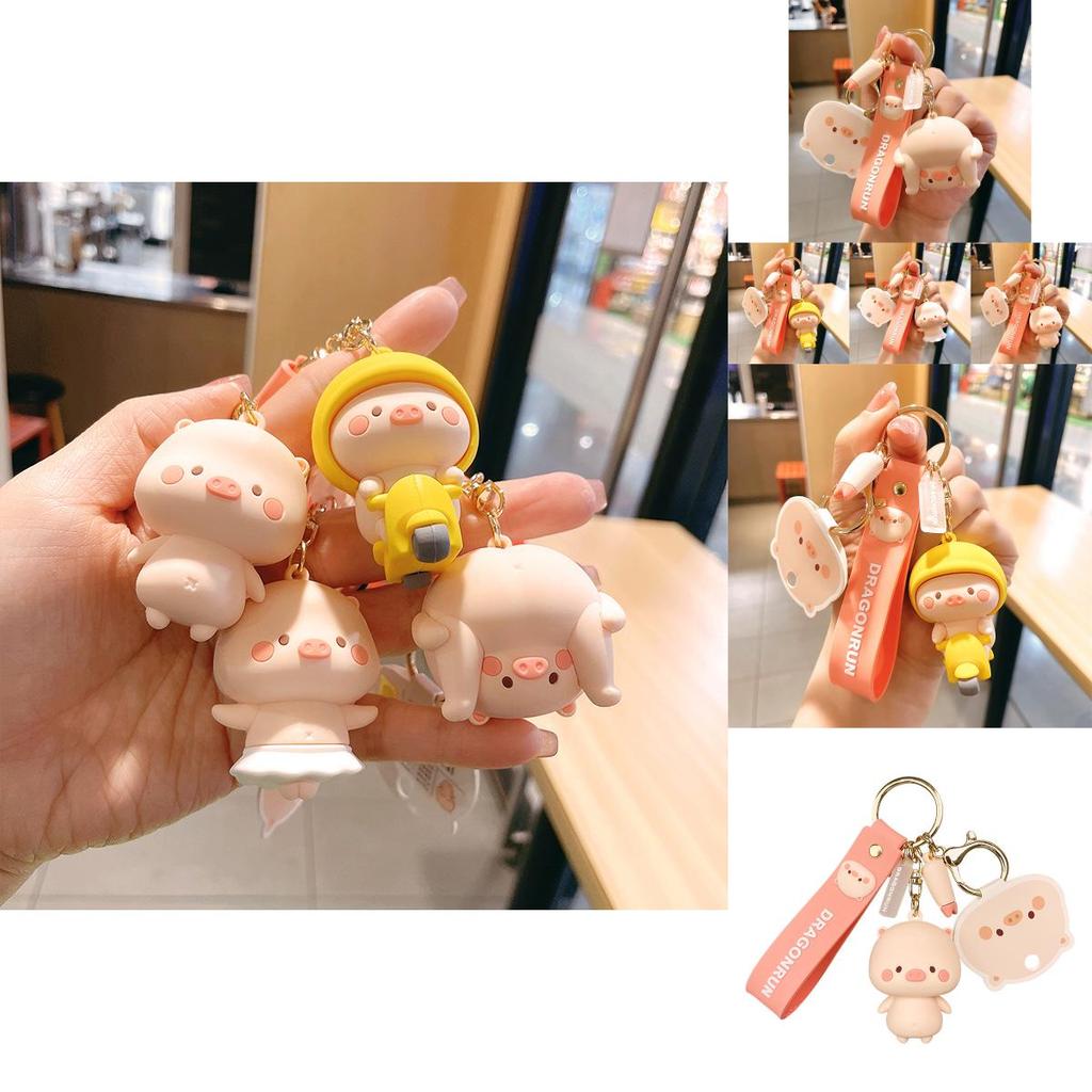 Adorable Cartoon Pig Keychain Cute And Creative Soft Rubber Key Accessory For Bags And Cars