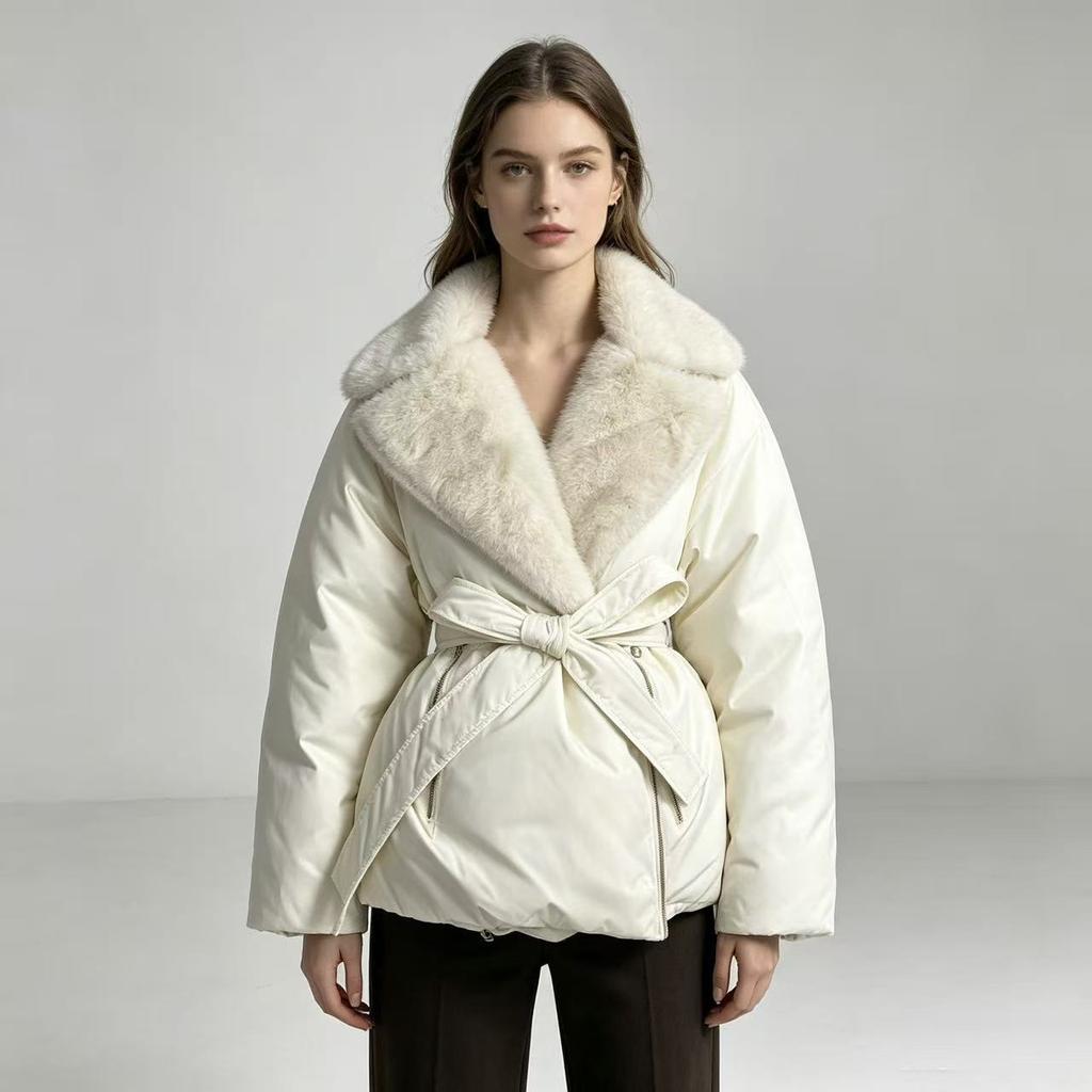 French large lapel imitation fox fur collar cotton clothes women's winter small man waist thickened warm pie to overcome cotton clothes