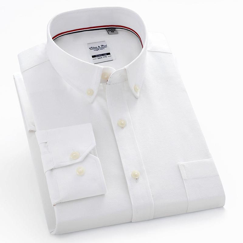 Pure Cotton Men's Solid Shirts Casual Long Sleeve Business Men Shirt Checkered Button Collar with Front Pocket