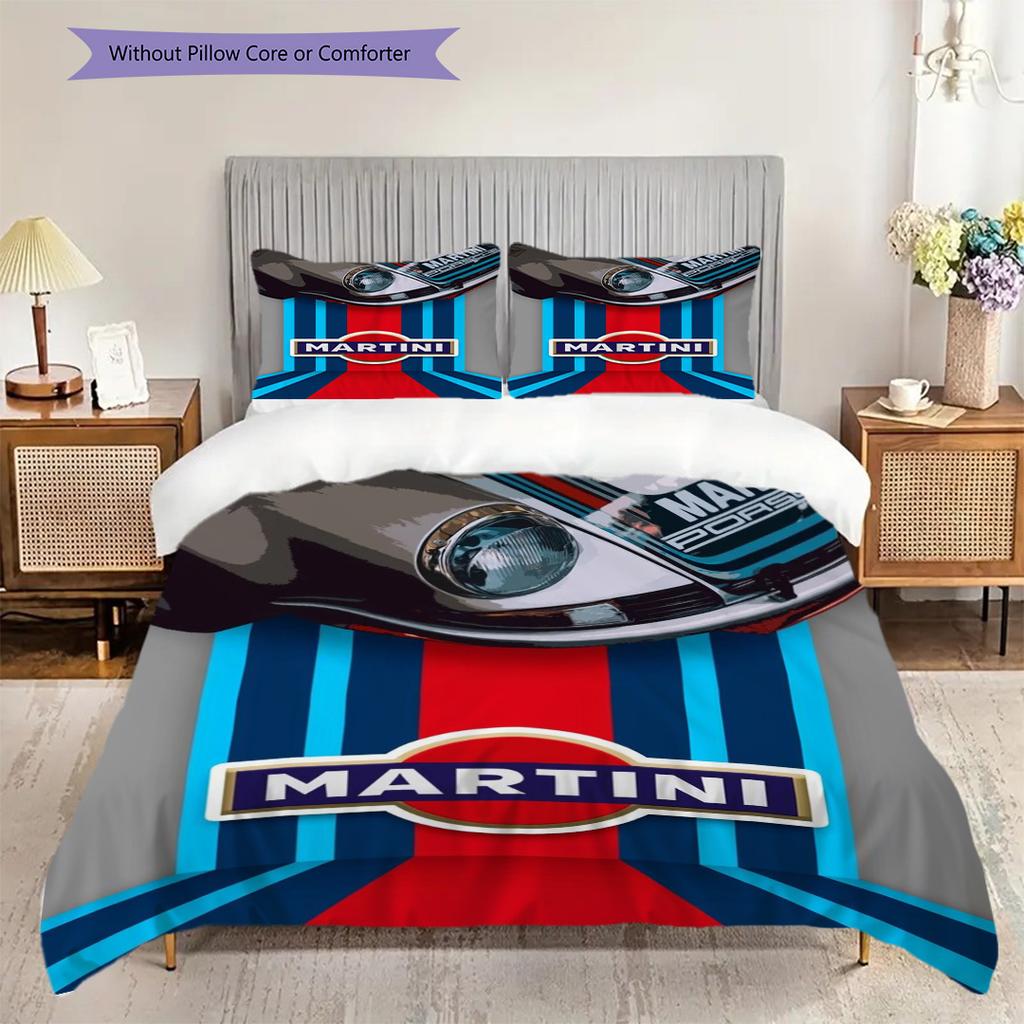 Martini Heritage Theme Bedding (1 * duvet cover + 2 * pillowcase, without core) 2D Flat Christmas birthday gift Bedding set Duvet cover and pillowcase