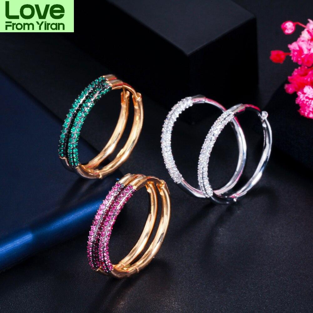 Elegant Green Red Cubic Zirconia Stones 585 Gold Color Circle Round Ear Rings Hoop Earrings For Women Jewelry Cz955