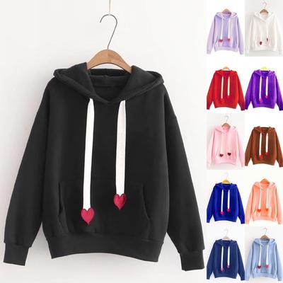 Женская модная повседневная свободная однотонная толстовка с капюшоном и длинным рукавом