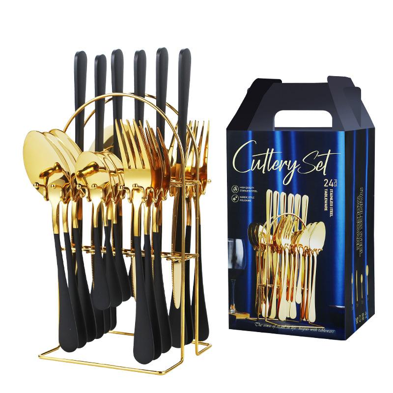 24 Pieces Luxury Tableware Cutlery Set Stainless Steel Tableware Set Gold Tableware Set Knife Fork Spoon Dishwasher Tableware