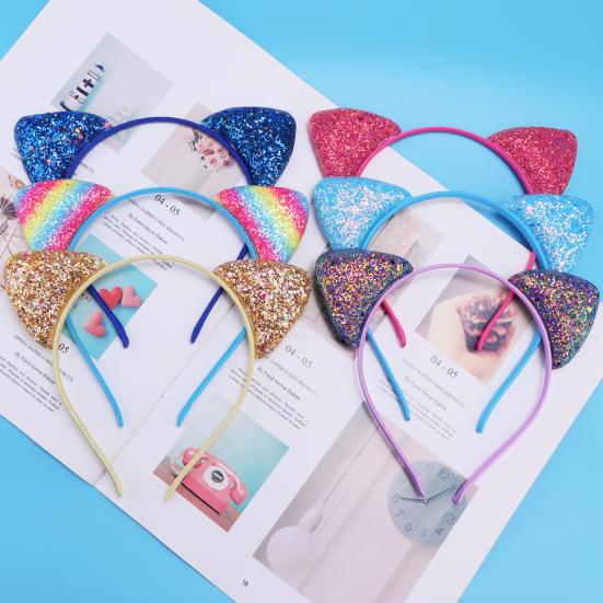 Повязка на голову для девочек с блестками, нескользящая тонкая гибкая прочная прическа, украшение ярких цветов, повязка для волос принцессы с кошачьими ушками, аксессуары для волос