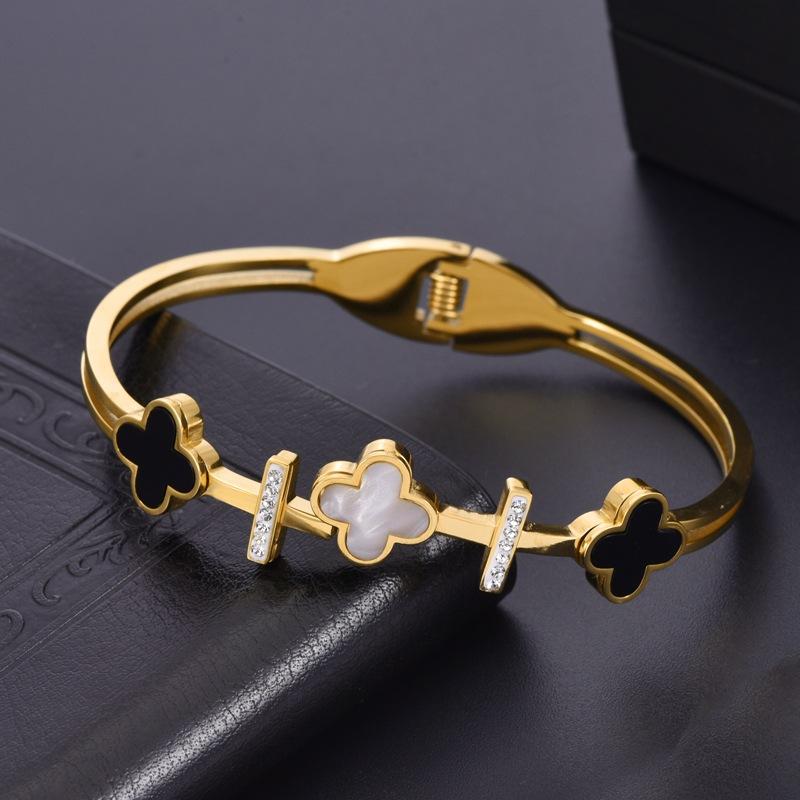 Модный браслет из нержавеющей стали, браслет из титановой стали, ювелирные изделия, женский браслет с четырьмя листами клевера