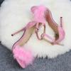 Fashion 2025 Nightclub Party Sexy Feather High-Heeled Sandals European And American One-Line Fish-Mouth High-Heeled Sandals Women'S Plus