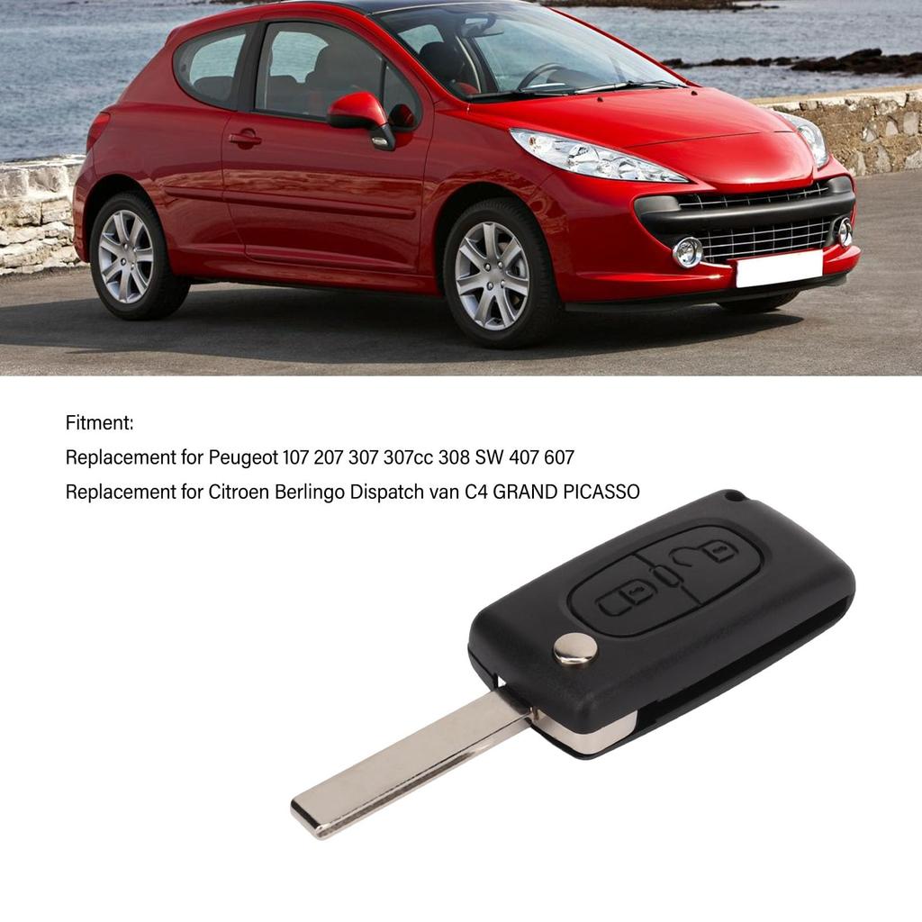 Flip Key Fob Case, 2 Buttons Black Easy To Carry, Peugeot 107 207 307