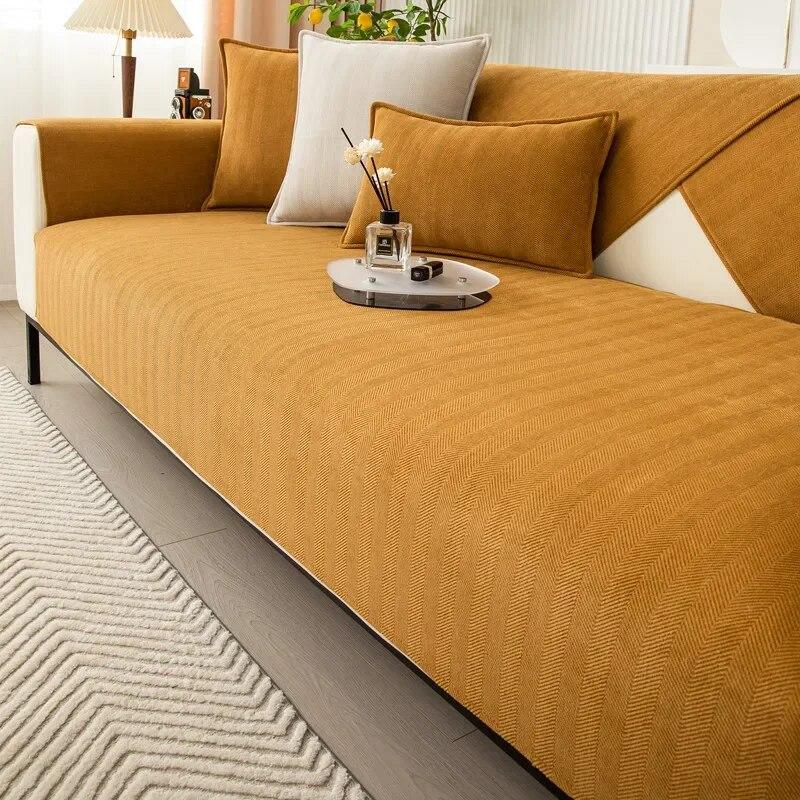 Modern Luxury Sofa Cover Thicken Stripes Four Season Sofa Towel Soft Smooth Seat Cushion for Living Room Anti-slip Couch Cover