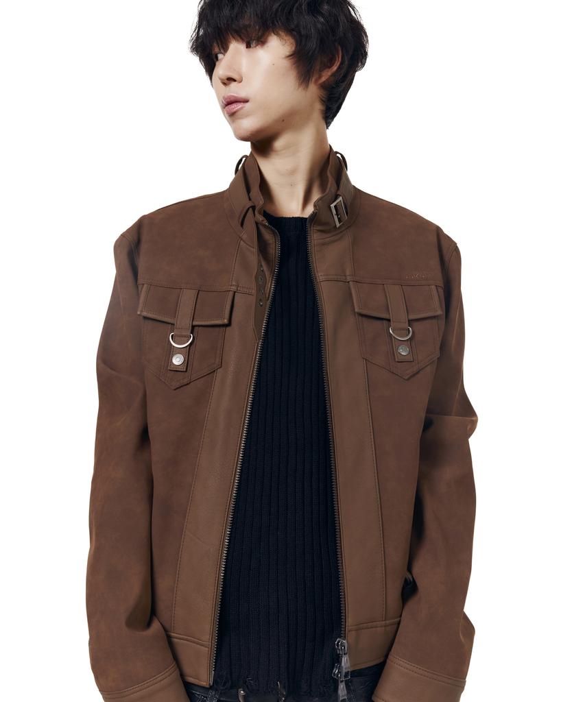AAKAM Mixed Leather Jacket (Brown)