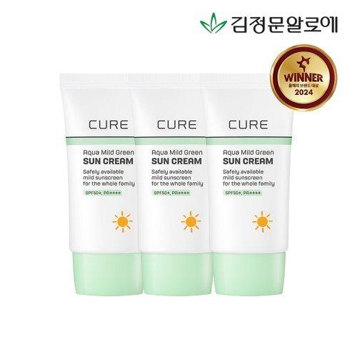 Kim Jeong Moon Aloe Солнцезащитный крем Cure Mild Green (Минеральный солнцезащитный крем) 40 мл x 3_630755