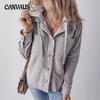 Autumn and Winter Women's Lapel with Button Cardigan Ruffle Hooded Drawstring Striped Jacket