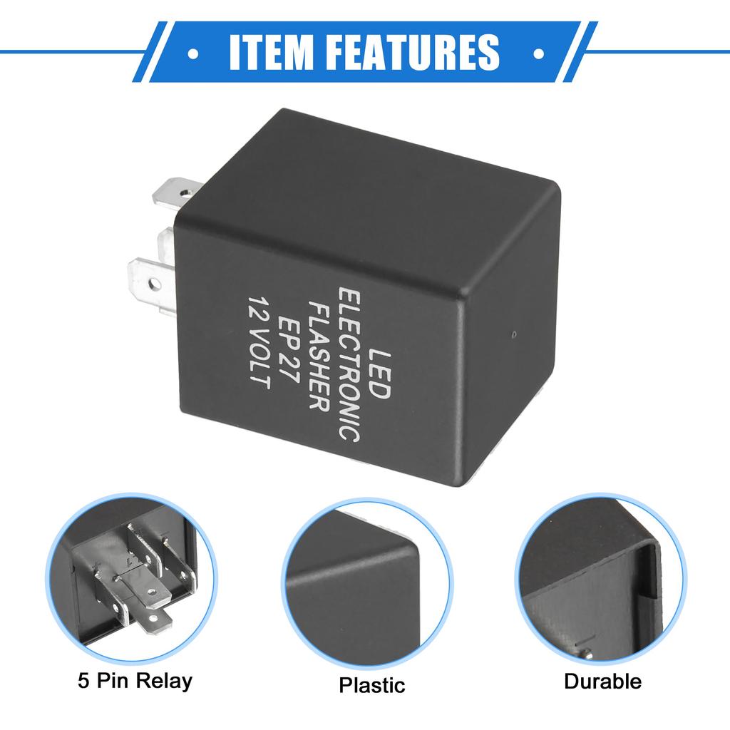 VekAuto Реле Электронное LED Реле-мигалка Фикс 5-контактное EP27 Мигалка поворотников Универсальный автомобиль Прочный пластик Черный