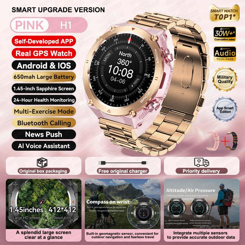 Новые GPS-часы для активного отдыха и спорта, военные, мужские, с AMOLED HD-экраном, компасом, пульсометром, водонепроницаемые, с Bluetooth-звонками, умные часы