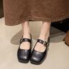 Retro Soft Leather Mary Jane Shoes for Women's 2025 Spring New Shallow Mouth One-word Strap Flat-soled Single Shoes with Skirts and Small Leather Shoe