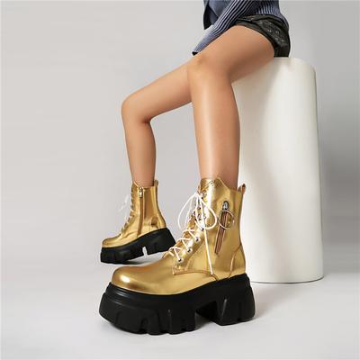 FOREADA Женские ботильоны с круглым носком, на толстом высоком каблуке, на платформе, на молнии, на шнуровке, короткие ботинки, женская модная обувь, осень-зима 44