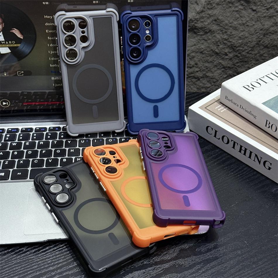 Translucent Armor Magnetic Case For Samsung Galaxy S26 S2 Ultra S24 Plus Reinforced Shockproof Corners Matte Cover For