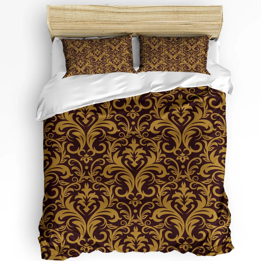 Коричневые арабские цветы Ретро Пододеяльник Комплект постельного белья Текстиль для дома Пододеяльник Наволочки Спальня Двуспальный комплект постельного белья Без простыни