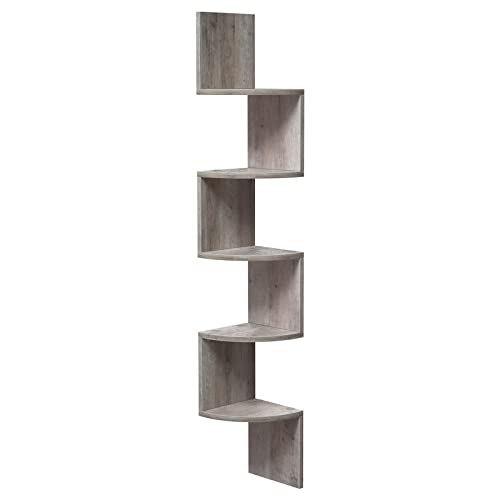 Corner Shelf, 5-Tier Floating Wall Shelf with Zigzag Pattern, Shelf, Gray